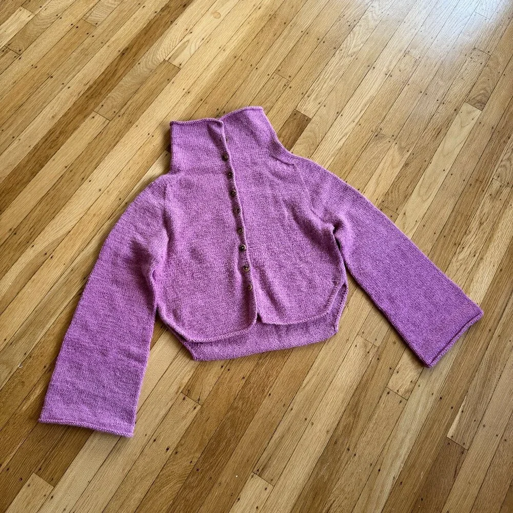 Hand-knit Boxy Cardigan with Bell Sleeves - Picture 1 of 3